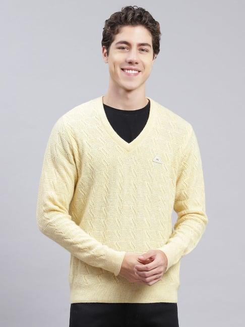 monte carlo yellow regular fit self pattern sweater