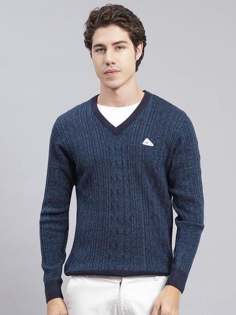 monte carlo indigo regular fit self pattern sweater