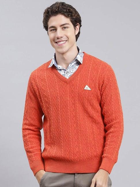 monte carlo orange regular fit self pattern sweater