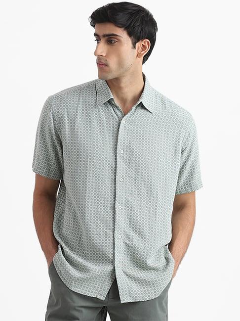 ascot by westside sage green printed relaxed fit gale shirt