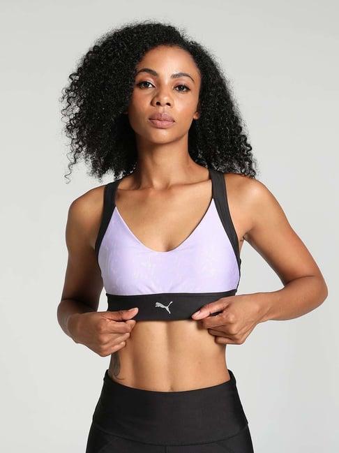 puma purple & black color-block running bra