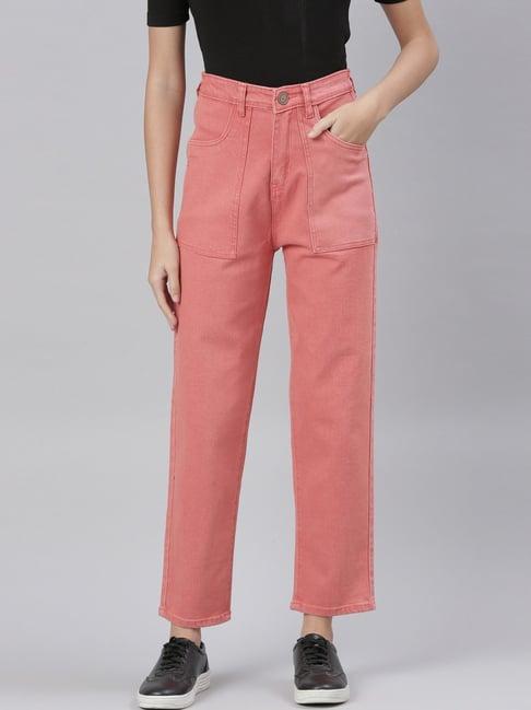 zheia pink cotton relaxed fit jeans