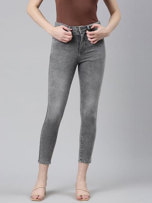 zheia grey cotton skinny fit mid rise jeans