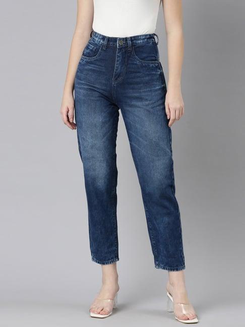 zheia blue cotton relaxed fit jeans