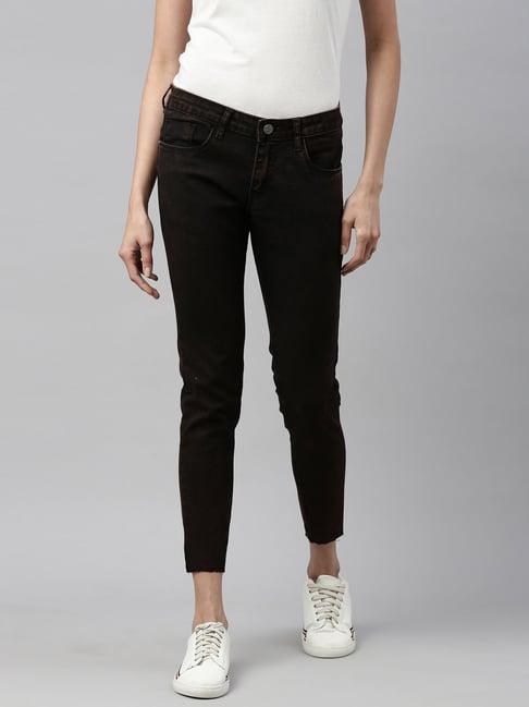 zheia black cotton skinny fit jeans