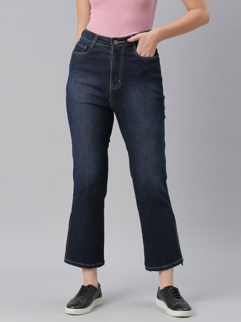 zheia blue cotton relaxed fit high rise jeans