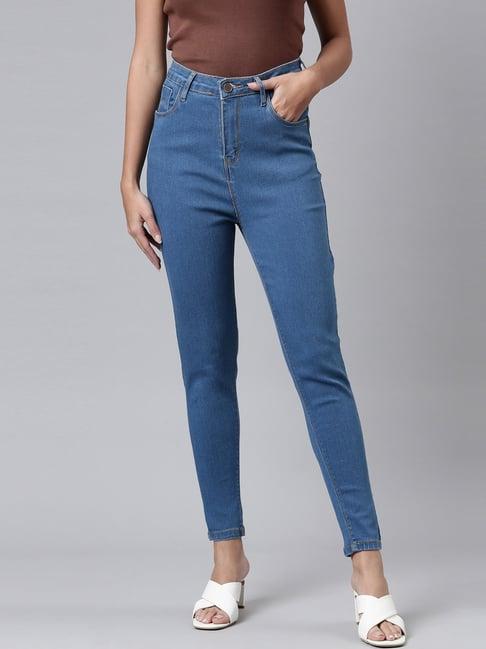 zheia blue cotton skinny fit jeans