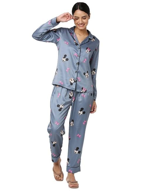 smarty pants dark grey satin print shirt with pyjamas