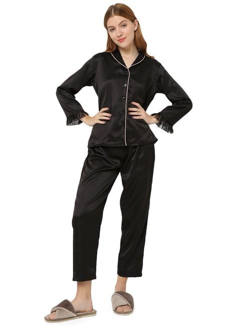 smarty pants black satin  shirt with pyjamas