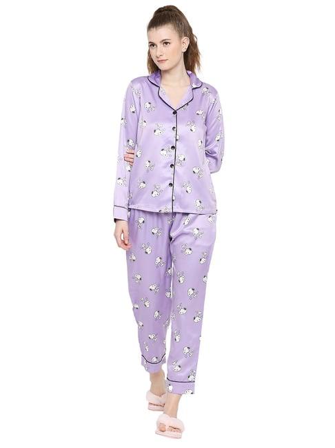 smarty pants lilac satin print shirt with pyjamas