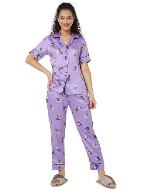 smarty pants lilac satin print shirt with pyjamas