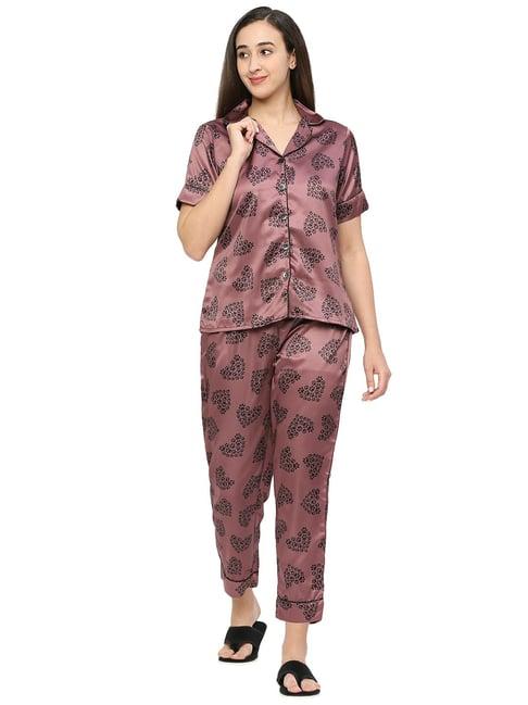 smarty pants brown satin print shirt with pyjamas