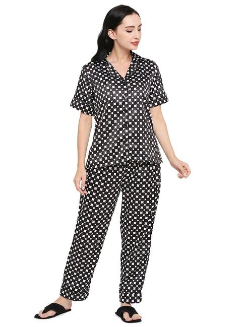 smarty pants black and white satin print shirt with pyjamas