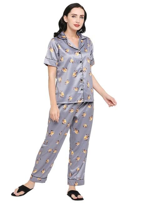 smarty pants grey satin animal print shirt with pyjamas