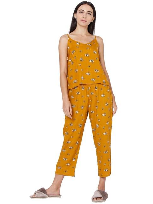 smarty pants mustard cotton print top with pyjamas