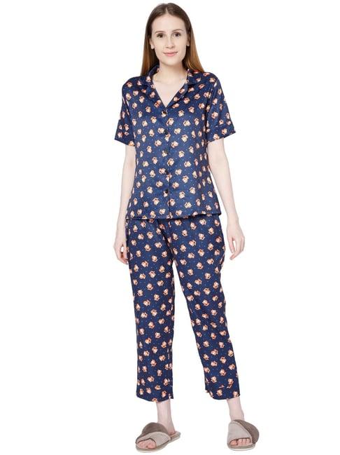 smarty pants blue satin animal print shirt with pyjamas