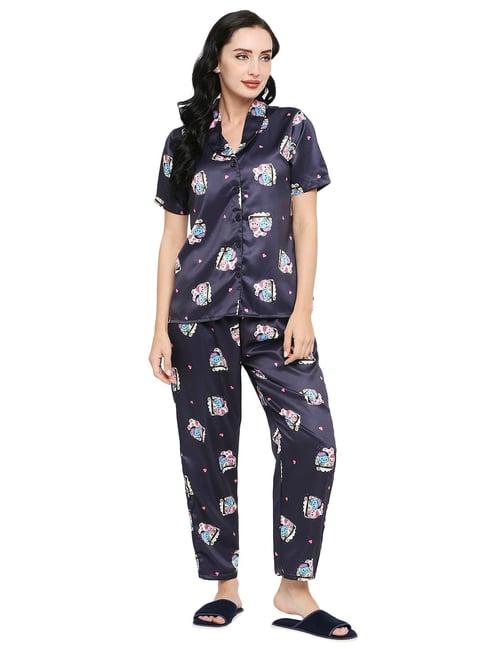 smarty pants purple satin print shirt with pyjamas