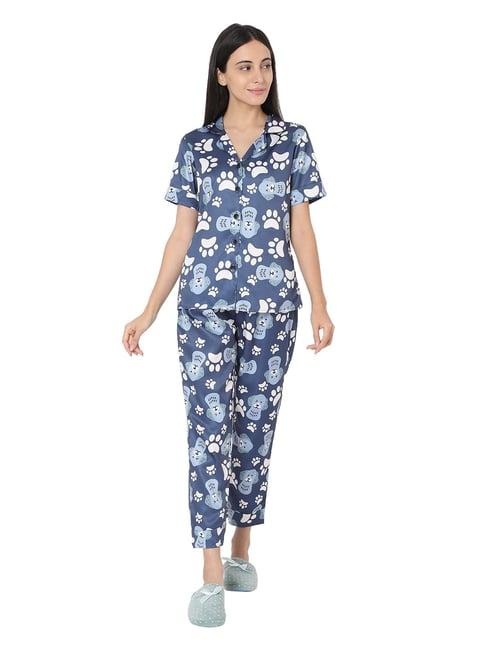 smarty pants blue satin animal print shirt with pyjamas