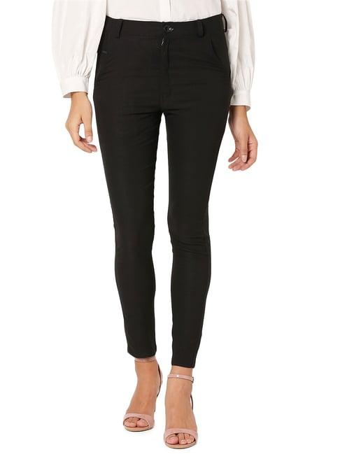 smarty pants black cotton lycra skinny fit high rise trousers