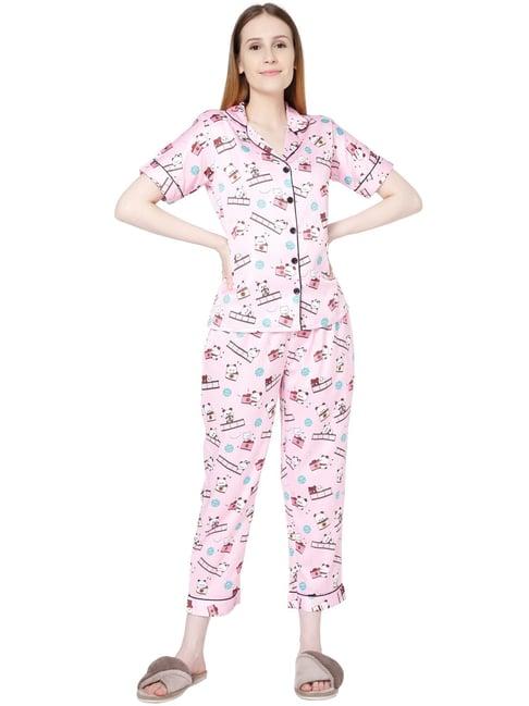 smarty pants pink satin print shirt with pyjamas