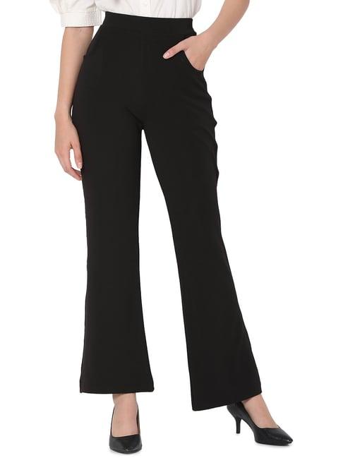 smarty pants black cotton lycra flared fit high rise trousers