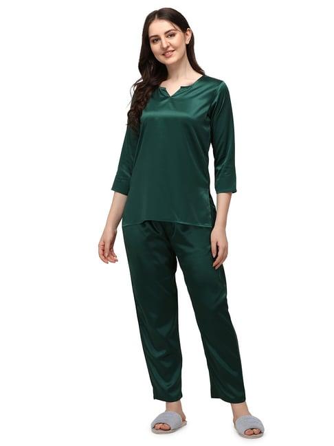 smarty pants dark green satin  top with pyjamas