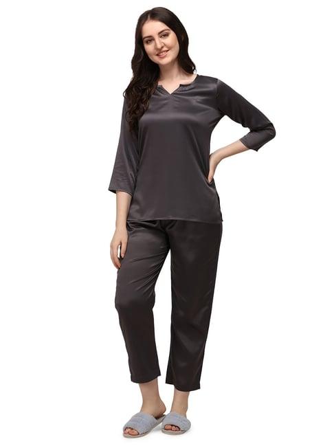 smarty pants dark grey satin  top with pyjamas