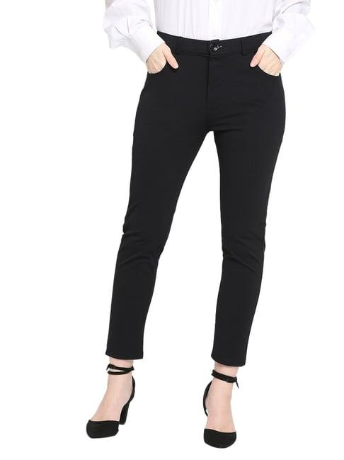 smarty pants black cotton lycra slim fit high rise trousers