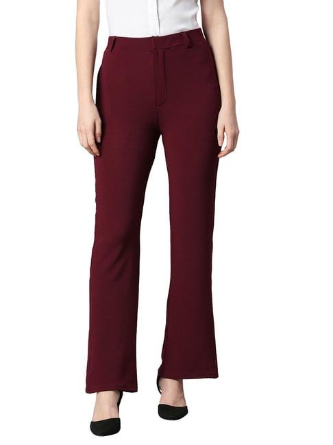 smarty pants wine cotton lycra regular fit mid rise trousers