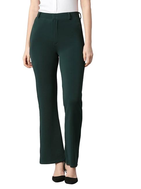 smarty pants dark green cotton lycra regular fit mid rise trousers