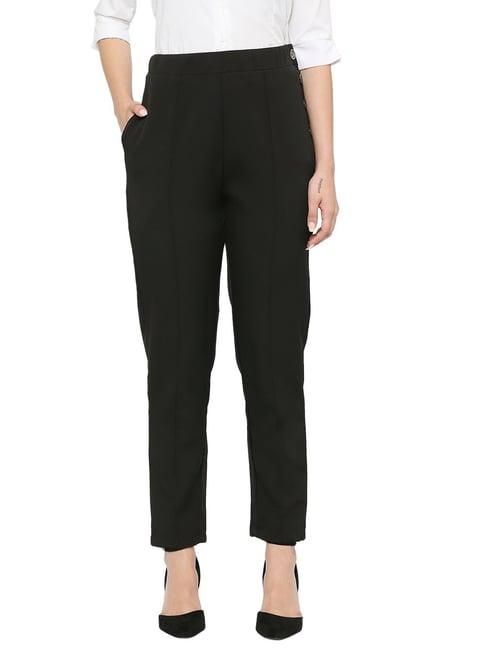 smarty pants black cotton lycra straight fit high rise trousers