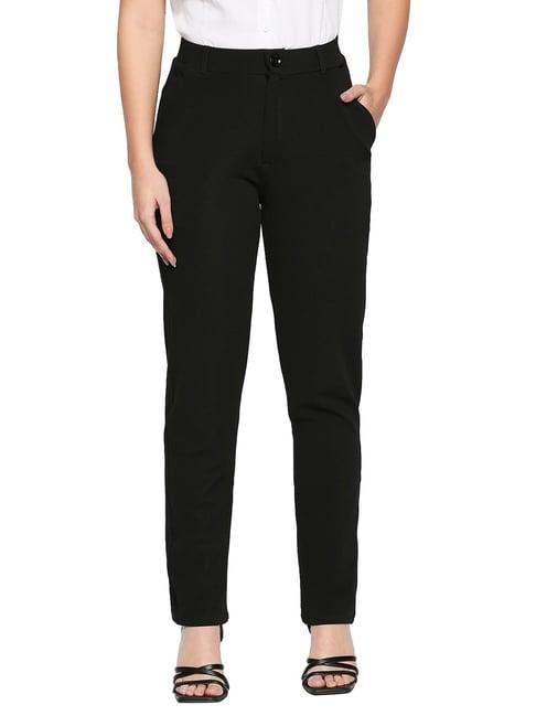 smarty pants black cotton lycra straight fit high rise trousers