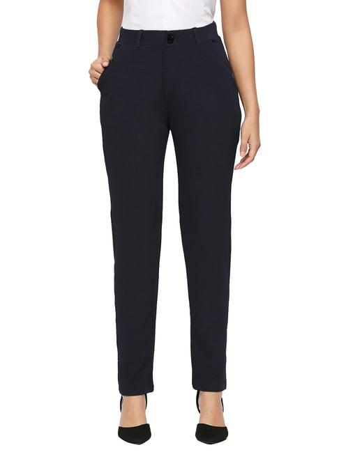 smarty pants navy cotton lycra straight fit high rise trousers