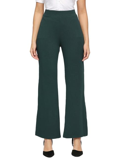 smarty pants dark green polyester flared fit high rise trousers