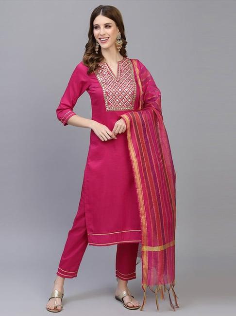 skylee pink embellished kurta pant set with dupatta