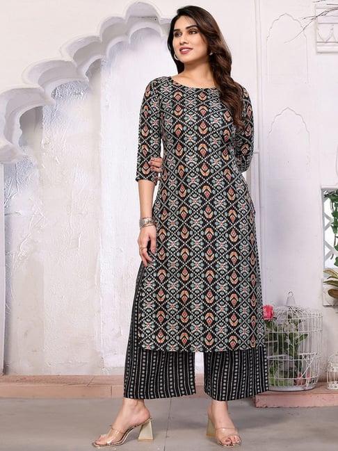 skylee black printed kurta pant set