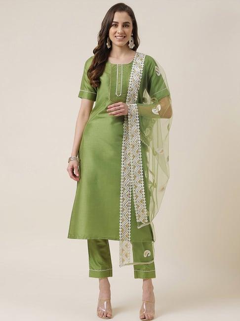 skylee green kurta pant set with dupatta