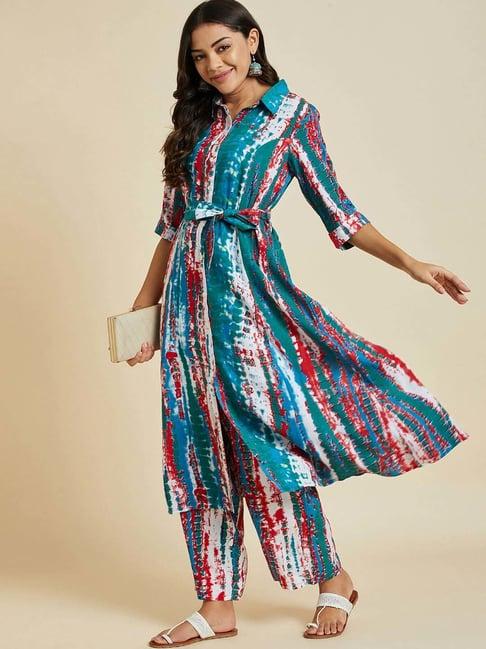 ramas multicolored printed kurta palazzo set