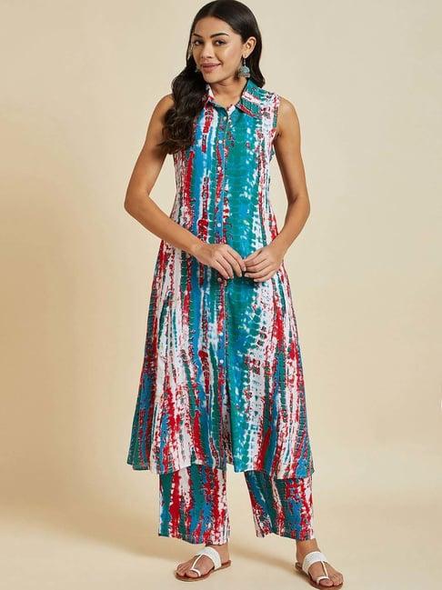 ramas multicolored printed kurta palazzo set