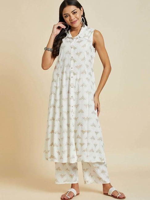 ramas white printed kurta palazzo set