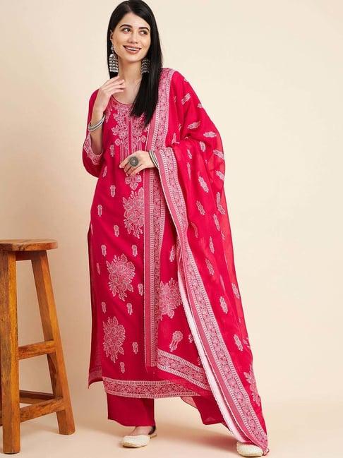 ramas pink printed kurta palazzo set with dupatta