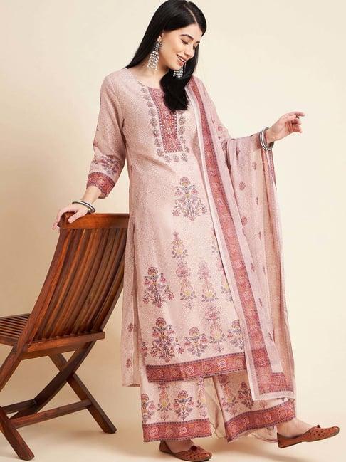 ramas dusty pink embellished kurta palazzo set with dupatta