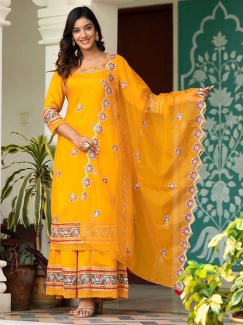 ramas mustard embellished kurta sharara set with dupatta