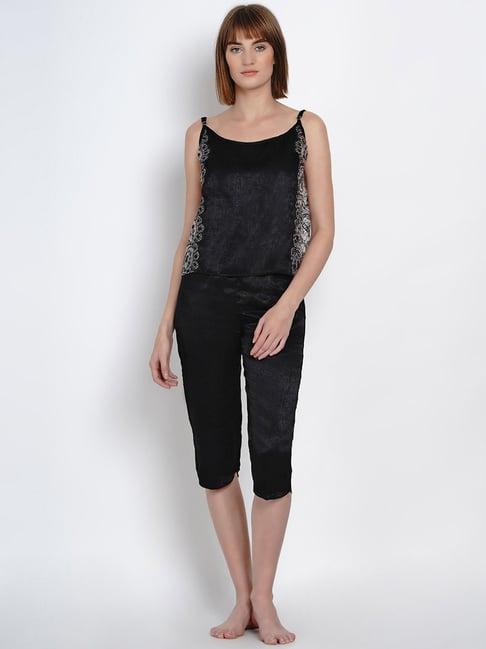 erotissch black lace work top capris set