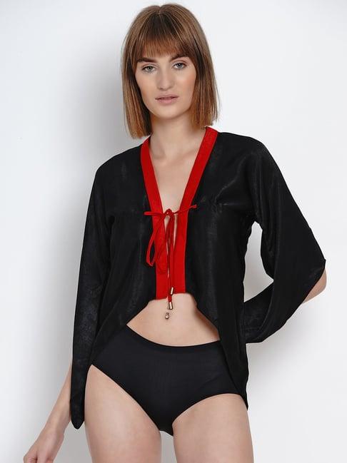 erotissch black solid v neck robe