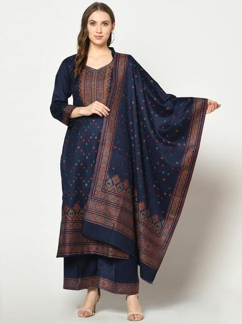 safaa navy woven pattern unstitched dress material