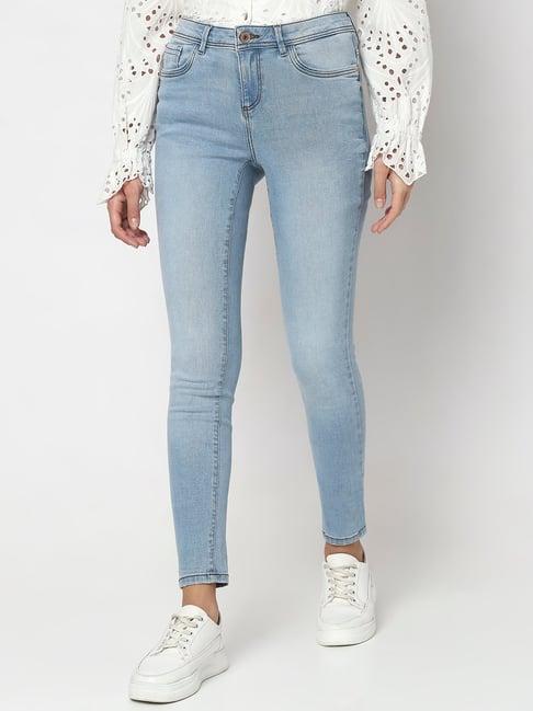 vero moda light blue skinny fit mid rise jeans