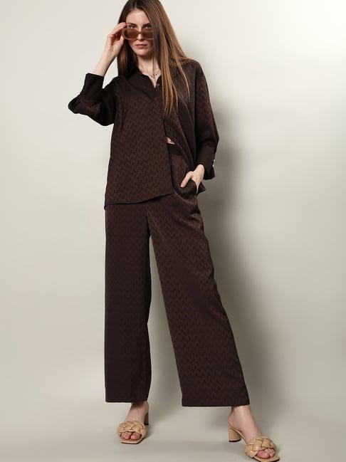 vero moda brown printed high rise pants