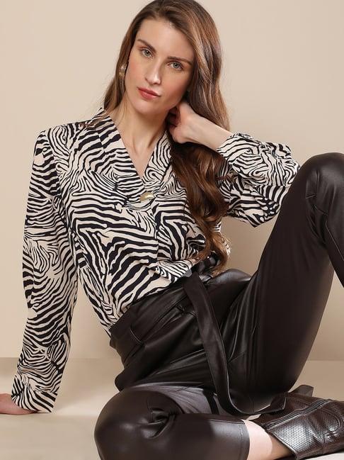 vero moda off white & black animal print top