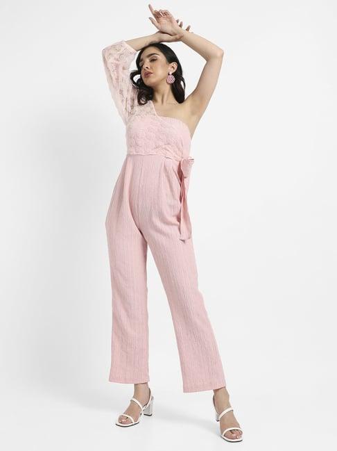 campus sutra pink self pattern jumpsuit